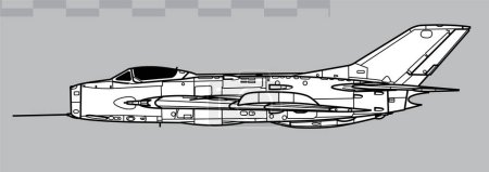 Téléchargez les illustrations : Mikoyan-Gurevich MiG-19 Farmer-A. Shenyang J-6. Dessin vectoriel des premiers avions de chasse à réaction. Vue latérale. Image pour illustration et infographie - en licence libre de droit