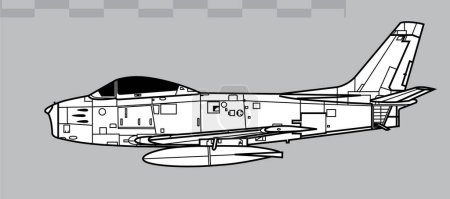 Téléchargez les illustrations : Sabre nord-américain F-86A. Dessin vectoriel des premiers avions de chasse à réaction. Vue latérale. Image pour illustration et infographie. - en licence libre de droit