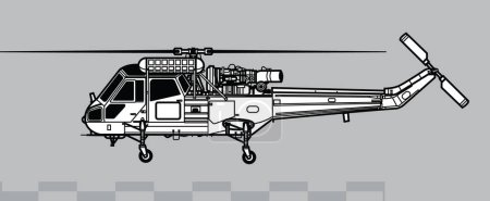 Illustration for Westland Wasp HAS.1. Vector drawing of anti submarine helicopter. Side view. Image for illustration and infographics. - Royalty Free Image