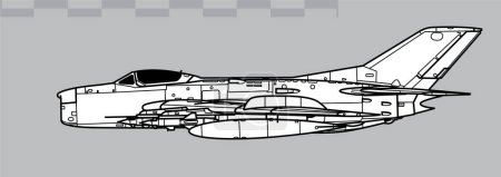Téléchargez les illustrations : Mikoyan-Gurevich MiG-19PM Farmer-E. Dessin vectoriel des premiers avions intercepteurs à réaction. Vue latérale. Image pour illustration et infographie. - en licence libre de droit