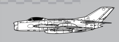 Téléchargez les illustrations : Mikoyan-Gurevich MiG-19PT Farmer-E. Dessin vectoriel des premiers avions de chasse à réaction. Vue latérale. Image pour illustration et infographie. - en licence libre de droit