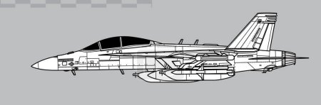 Ilustración de Boeing EA-18G Growler. Dibujo vectorial de aviones de guerra electrónica. Vista lateral. Imagen para ilustración e infografía. - Imagen libre de derechos