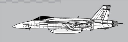 Téléchargez les illustrations : Boeing FA-18E Super Hornet. Dessin vectoriel d'avions de chasse multirôles. Vue latérale. Image pour illustration et infographie. - en licence libre de droit