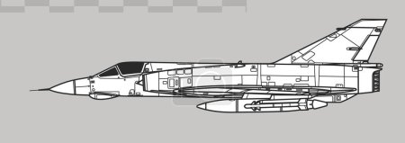 Illustration for Dassault Mirage IIIE. Vector drawing of multirole tactical fighter. Side view. Image for illustration and infographics. - Royalty Free Image