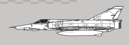 Illustration for Dassault Mirage IIIR. Vector drawing of tactical reconnaissance aircraft. Side view. Image for illustration and infographics. - Royalty Free Image