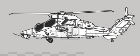 Illustration for Eurocopter EC665 Tiger PAH-2 HAP,HAD,ARH. Vector drawing of attack helicopter. Side view. Image for illustration and infographics. - Royalty Free Image