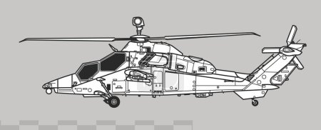 Illustration for Eurocopter EC665 Tiger PAH-2 UHT. Vector drawing of attack helicopter. Side view. Image for illustration and infographics. - Royalty Free Image