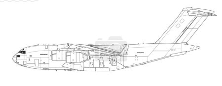 Téléchargez les illustrations : Boeing C-17 Globemaster III. Dessin vectoriel des avions de transport lourd. Vue latérale. Image pour illustration et infographie. - en licence libre de droit