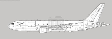 Illustration for Boeing KC-46 Pegasus. Vector drawing of aerial refueling tanker and transport aircraft. Side view. Image for illustration and infographics. - Royalty Free Image