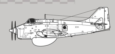 Ilustración de Fairey Gannet AEW.3. Dibujo vectorial de aviones de alerta temprana. Vista lateral. Imagen para ilustración e infografía. - Imagen libre de derechos