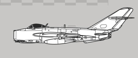 Illustration for Mikoyan MiG-17 Fresco A. Vector drawing of early jet fighter aircraft. Side view. Image for illustration and infographics. - Royalty Free Image