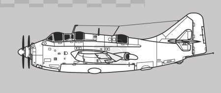 Ilustración de Fairey Gannet AS.1. Dibujo vectorial de aviones antisubmarinos. Vista lateral. Imagen para ilustración e infografía. - Imagen libre de derechos