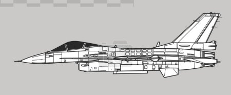 Illustration for Mitsubishi F-2A. Vector drawing of multirole tactical fighter. Side view. Image for illustration and infographics. - Royalty Free Image