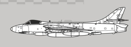 Illustration for Hawker Hunter F.6. Vector drawing of fighter-bomber aircraft. Side view. Image for illustration and infographics. - Royalty Free Image