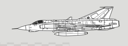Ilustración de Saab J35 Draken. Dibujo vectorial de luchador multifunción. Vista lateral. Imagen para ilustración e infografía. - Imagen libre de derechos