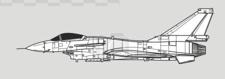 Illustration for Chengdu J-10 Vigorous Dragon, F-10 Vanguard, Firebird. Vector drawing of multirole combat aircraft. Side view. Image for illustration and infographics. - Royalty Free Image