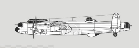 Avro Lancaster. Dessin vectoriel du bombardier lourd WW2. Vue latérale. Image pour illustration et infographie.
