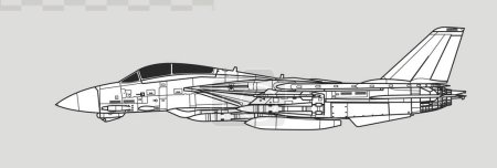 Ilustración de Grumman F-14 Tomcat con misiles AIM-54 Phoenix. Dibujo vectorial del caza supersónico de la marina. Vista lateral. Imagen para ilustración e infografía. - Imagen libre de derechos