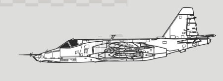 Ilustración de Sukhoi Su-25 Grach. Frogfoot. Dibujo vectorial de aviones de apoyo aéreo cercano. Vista lateral. Imagen para ilustración e infografía. - Imagen libre de derechos