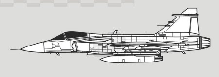 Illustration for Saab JAS 39 Gripen. Vector drawing of multirole fighter. Side view. Image for illustration and infographics. - Royalty Free Image