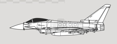 Ilustración de Eurofighter Typhoon. Dibujo vectorial de luchador multifunción. Vista lateral. Imagen para ilustración e infografía. - Imagen libre de derechos