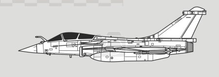 Ilustración de Dassault Rafale. Dibujo vectorial de luchador multifunción. Vista lateral. Imagen para ilustración e infografía. - Imagen libre de derechos