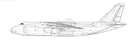 Ilustración de Antonov An-124 Ruslan, Cóndor. Dibujo vectorial de aeronaves de transporte pesado. Vista lateral. Imagen para ilustración e infografía. - Imagen libre de derechos