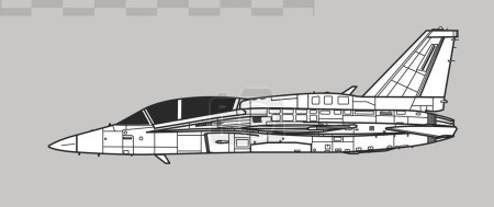 Illustration for KAI T-50 Golden Eagle, TX-1. Vector drawing of advanced jet trainer aircraft. Side view. Image for illustration and infographics - Royalty Free Image
