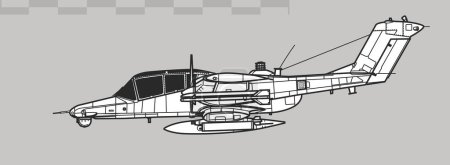 Téléchargez les illustrations : North American Rockwell OV-10D Bronco. Dessin vectoriel des avions d'attaque et d'observation légers. Vue latérale. Image pour illustration et infographie - en licence libre de droit