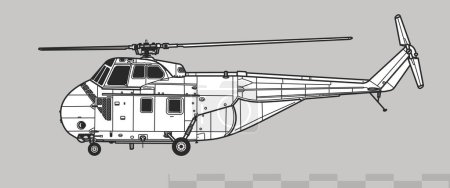 Illustration for Westland Whirlwind HAR.5. Vector drawing of multirole helicopter. Side view. Image for illustration and infographics. - Royalty Free Image