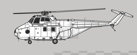 Illustration for Westland Whirlwind HAR.10. Vector drawing of multirole helicopter. Side view. Image for illustration and infographics. - Royalty Free Image
