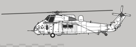 Ilustración de Westland Wessex HAS.3. Dibujo vectorial de helicóptero multifunción. Vista lateral. Imagen para ilustración e infografía. - Imagen libre de derechos