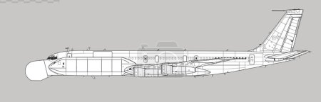 EB-707 Condor. M-2075 Phalcon. Dibujo vectorial de aviones de alerta temprana y control aéreos. Vista lateral. Imagen para ilustración e infografía.