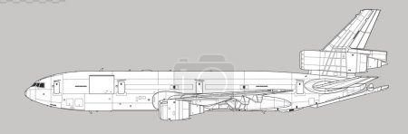 Ilustración de McDonnell Douglas KC-10 Extender. Dibujo vectorial de los aviones cisterna de reabastecimiento aéreo y de transporte. Vista lateral. Imagen para ilustración e infografía. - Imagen libre de derechos