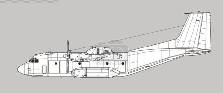 Illustration for Transall C-160. Vector drawing of military transport aircraft. Side view. Image for illustration and infographics. - Royalty Free Image