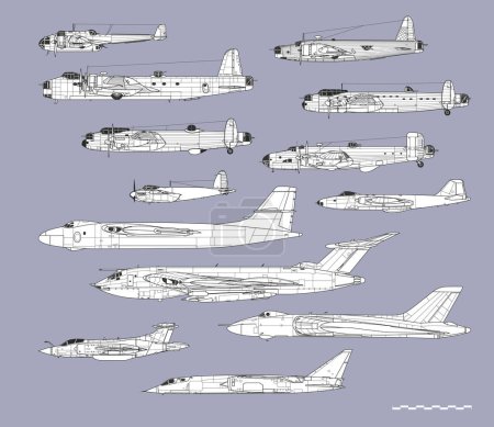Ilustración de Historia de los bombarderos británicos. Esquema dibujo vectorial. Imagen para ilustración e infografía. - Imagen libre de derechos