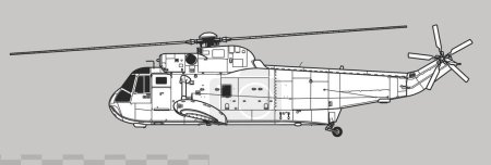 Ilustración de Sikorsky SH-3 Sea King. Dibujo vectorial del helicóptero de la marina multifunción. Vista lateral. Imagen para ilustración e infografía. - Imagen libre de derechos