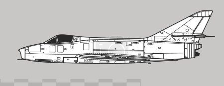 Illustration for Dassault Super Mystere B.2. Vector drawing of French fighter-bomber. Side view. Image for illustration and infographics. - Royalty Free Image