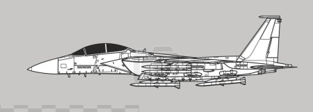 Boeing F-15EX EAGLE II. Vector drawing of air superiority fighter. Side view. Image for illustration and infographics.