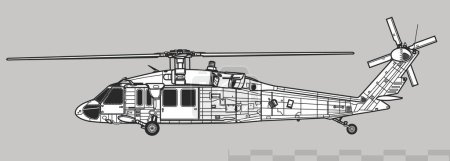 Illustration for Sikorsky UH-60A Black Hawk. Vector drawing of utility helicopter. Side view. Image for illustration and infographics. - Royalty Free Image