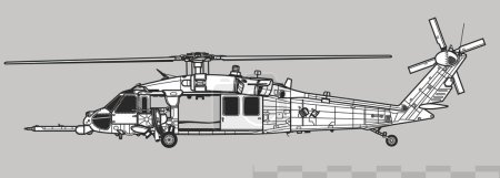 Illustration for Sikorsky HH-60G Pave Hawk. Vector drawing of search and rescue helicopter. Side view. Image for illustration and infographics. - Royalty Free Image