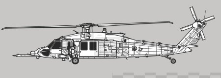Illustration for Sikorsky HH-60W Jolly Green II. Vector drawing of search and rescue helicopter. Side view. Image for illustration and infographics. - Royalty Free Image
