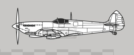 Téléchargez les illustrations : Supermarine Spitfire Mk IX. Dessin vectoriel des avions de chasse britanniques de la Seconde Guerre mondiale. Vue latérale. Image pour illustration et infographie. - en licence libre de droit