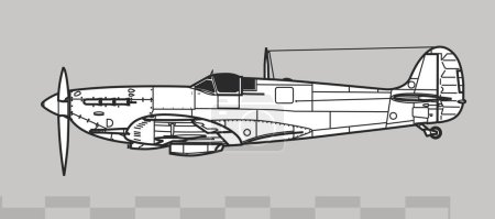 Téléchargez les illustrations : Supermarine Spitfire Mk V. Dessin vectoriel des avions de chasse britanniques de la Seconde Guerre mondiale. Vue latérale. Image pour illustration et infographie. - en licence libre de droit