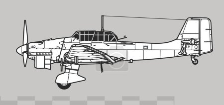 Illustration for Junkers Ju 87G Stuka with Bordkanone BK 3,7 cannons. Vector drawing of WW2 German anti tank aircraft. Side view. Image for illustration and infographics. - Royalty Free Image