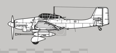Téléchargez les illustrations : Junkers Ju 87B Stuka. Dessin vectoriel du bombardier de plongée allemand de la Seconde Guerre mondiale et des avions d'attaque au sol. Vue latérale. Image pour illustration et infographie. - en licence libre de droit