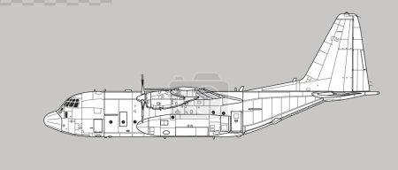 Illustration for Lockheed C-130 Hercules. Vector drawing of military transport aircraft. Side view. Image for illustration and infographics. - Royalty Free Image