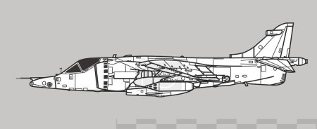 Illustration for Hawker Siddeley Harrier GR.3. Vector drawing of VSTOL attack aircraft. Side view. Image for illustration and infographics. - Royalty Free Image