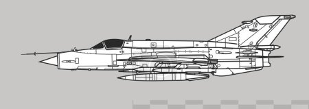 Illustration for Mikoyan MiG-21 Bison. Vector drawing of supersonic jet fighter. Side view. Image for illustration and infographics. - Royalty Free Image