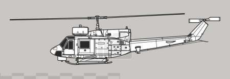 Illustration for Agusta-Bell AB.212ASW. Vector drawing of ASW helicopter. Side view. Image for illustration and infographics. - Royalty Free Image